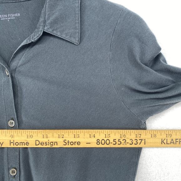 EILEEN FISHER Top S Organic Cotton Bias Knit Jersey Button Up Long Sleeve Gray - Picture 11 of 13